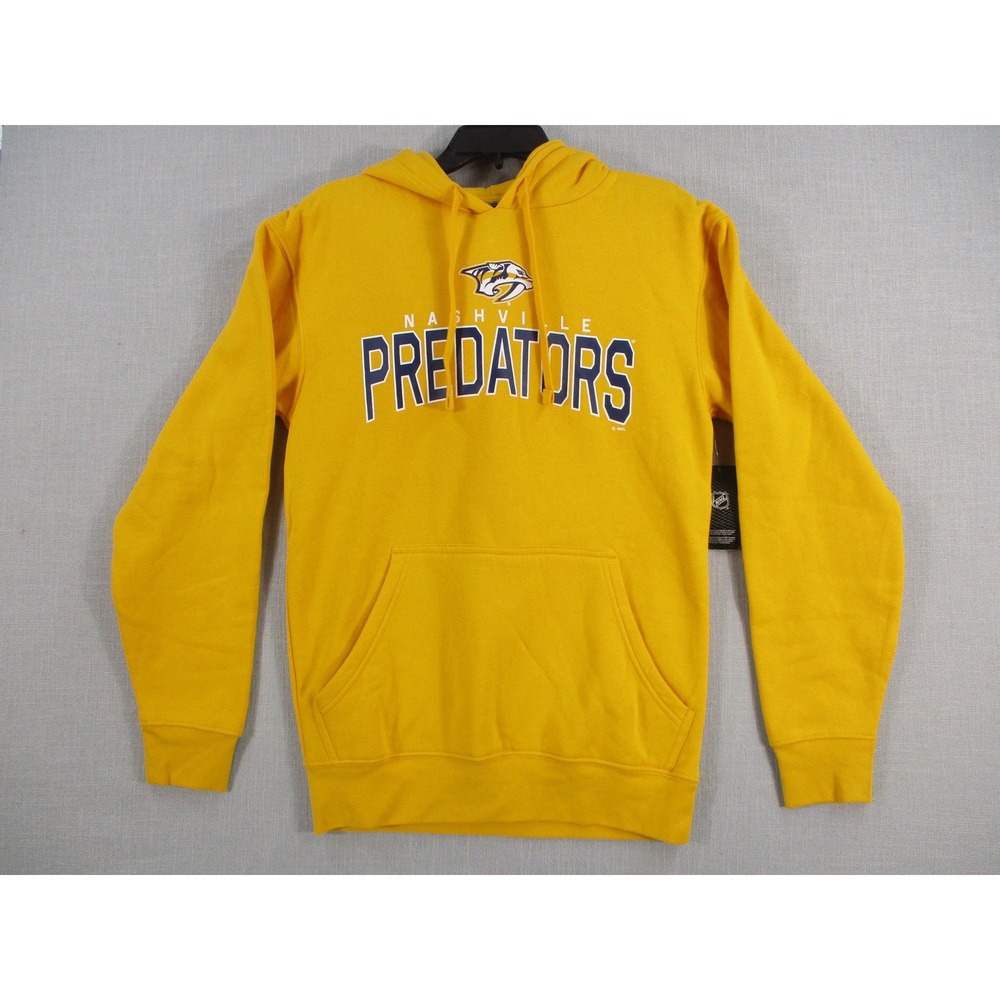 NHL Nashville Predators Hoodie Mens Medium Gold Yellow Logo Pullover Sweatshirt